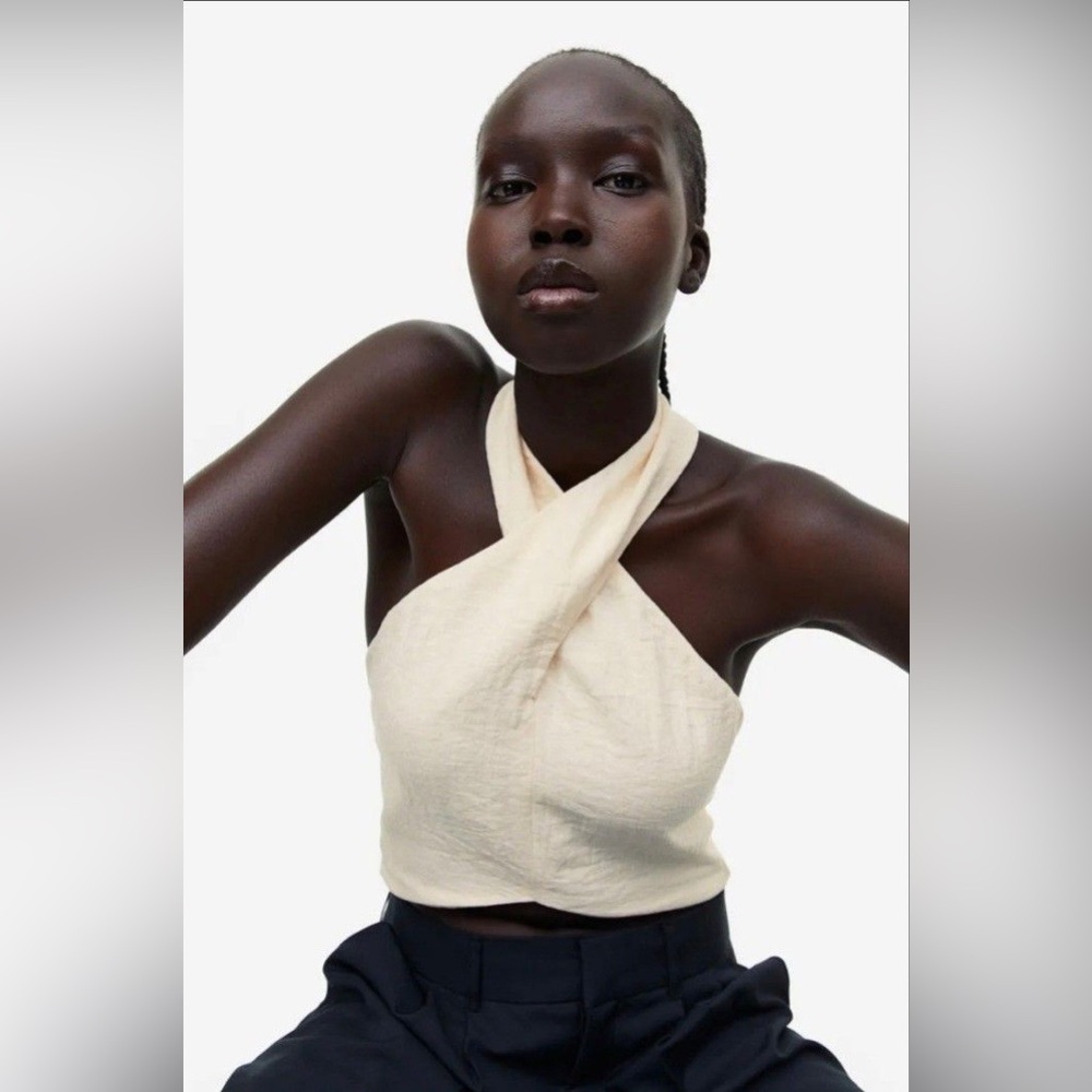H&M Cream Backless Halter Crop Top